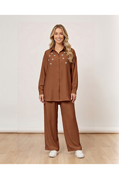 Marvella By Rasha Summer Stone-Embellished Shirt & Pants Set
