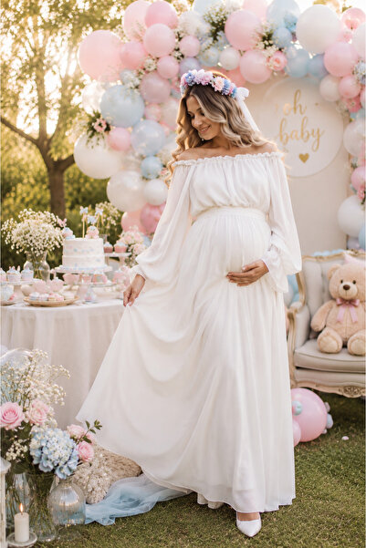 NA ADDESIGN Heavenly Bloom Chiffon Baby Shower & Maternity Photoshoot Dress, ...