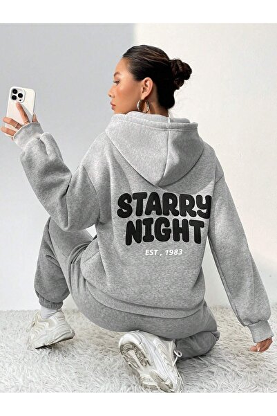 Boi Starry Night Tracksuit - Gray Printed Suit Jogger Sweatshirt Rubber Leg H...