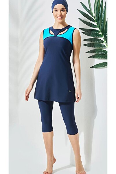 Adasea Thick Straps - Below the Knee Leggings Semi-Tesettur Pool Swimsuit Nav...