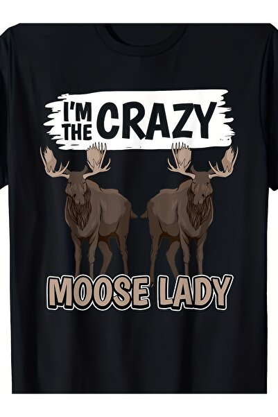NOURAM تي شيرت رجالي ونسائي بطبعة I'M The Crazy Lady Moose Elk - قميص كاجوال ...