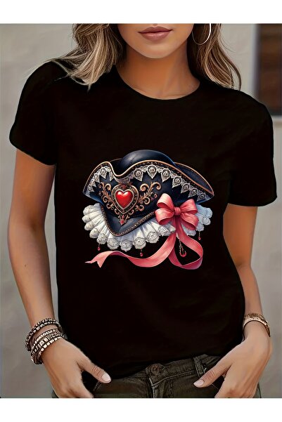 NOURAM [Pirate T-Shirt] Women's Pirate Print T-Shirt Short Sleeve Round Neck ...