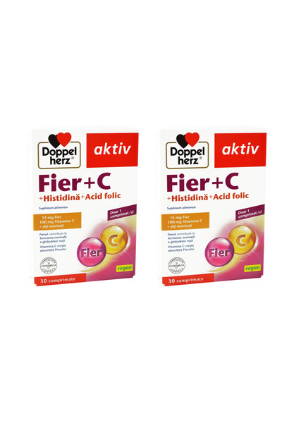 doppel herz Pachet Fier + Vitamina C + Histidina + Acid Folic Aktiv 30cpr + 3...