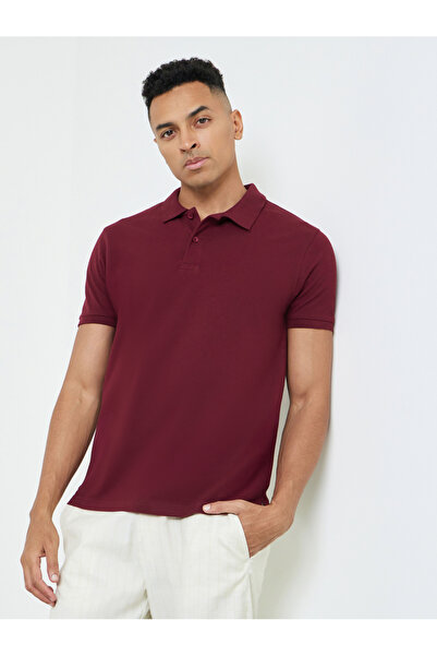Styli Men Regular Fit Solid Pique Polo With Ribbed Collar