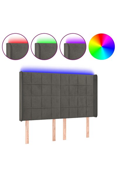 vidaxl Tăblie de pat cu LED, gri închis, 147x16x118/128 cm, catifea