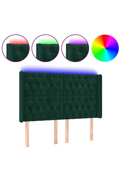 vidaxl Tăblie de pat cu LED, verde închis, 147x16x118/128 cm, catifea