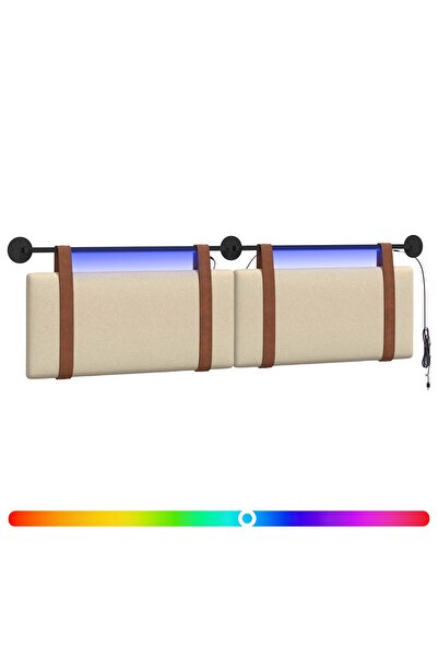 vidaxl Tăblie de pat suspendată Cu lumină LED Crem PU antic