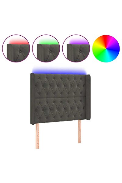vidaxl Tăblie de pat cu LED, gri închis, 93x16x118/128 cm, catifea