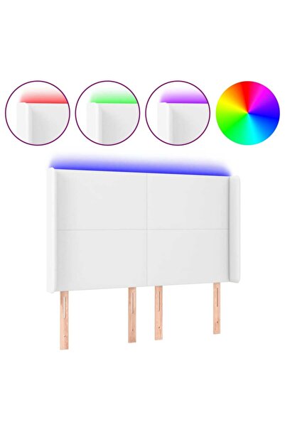 vidaxl Tăblie de pat cu LED, alb, 147x16x118/128 cm, piele ecologică