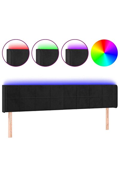 vidaxl Tăblie de pat cu LED, negru, 203x16x78/88 cm, catifea