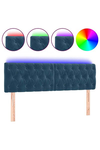 vidaxl Tăblie de pat cu LED, albastru închis, 160x7x78/88 cm, catifea