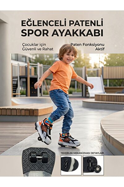 enoch Çocuk Patenli Işıklı Tekerlekli Spor Ayakkabı & Rahat Cırt Cırtlı Kayka...