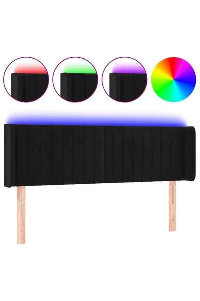 vidaxl Tăblie de pat cu LED, negru, 147x16x78/88 cm, catifea