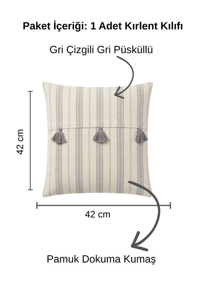 cottoncloth Gray Striped Tasseled Cotton Hidden Cover Bohemian Decorative Throw Pillow Cover 42X42 cm