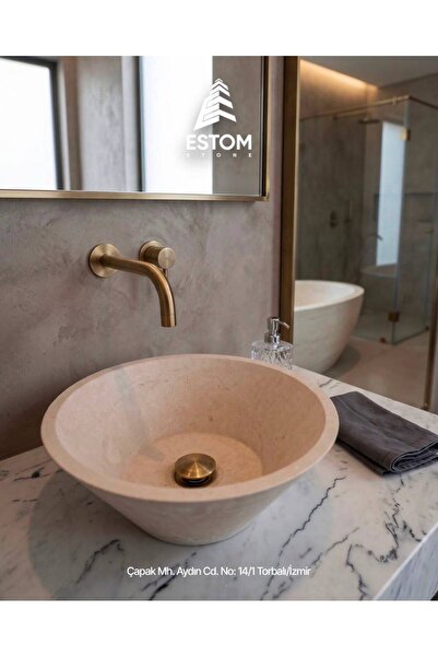 Estom Stone TRAVERTEN ÇANAK LAVABO, V KESİM