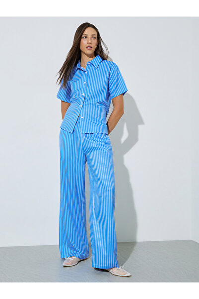 Styli Blue Striped Shirt And Pants Co-Ord Set