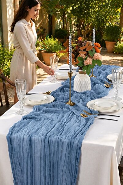 Generic 1 Polyester Cheesecloth Table Runner Rustic Wedding Decor Crinkle Sof...