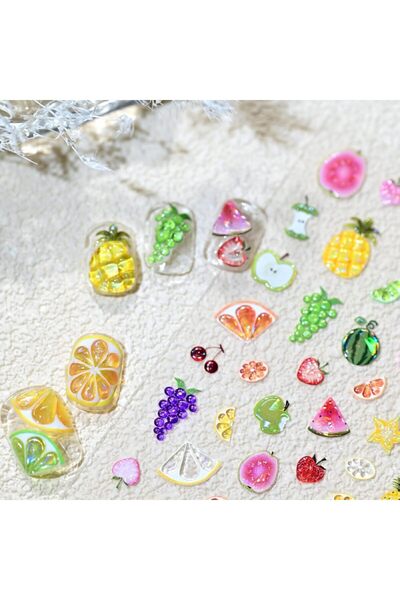 Arabest Nail Stickers,Fruit 5D Embossed Self-Adhesive Nail Decals,Summer Cute...