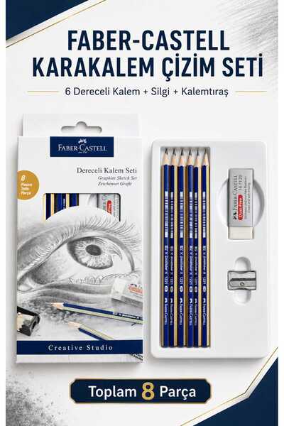 Faber Castell Karakalem Çizim Seti 8 Parça - 6 Dereceli Kalem + Silgi Ve Kale...