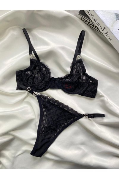 ELANORAFORYOU Women's Black Lace Supported Underwire Bra Panty Set |   Elanora