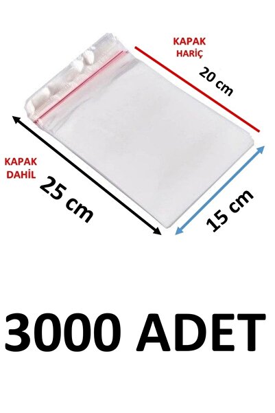 MTKardeşler 3000 قطعة 15x20+5 سم كيس جيلاتين شفاف لاصق لحفظ الهدايا