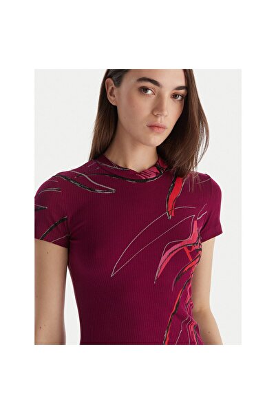 Desigual Tricou de damă 25WWTK16 Bordeaux
