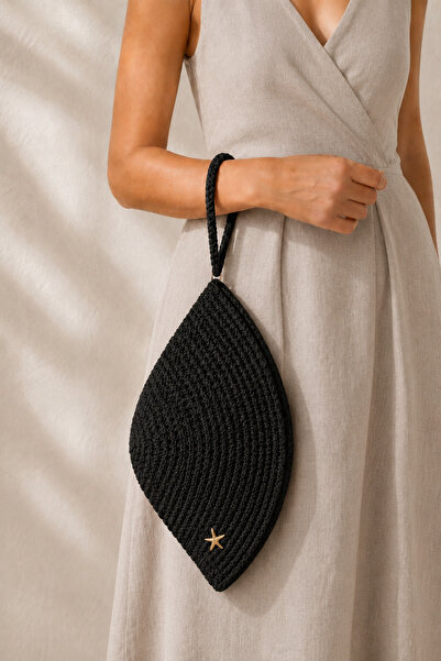 Naspar Black Color Stitched Ankle Strap Handbag Daily Use Women's Clutch Bag ...