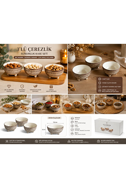 Velorahomee 3-Piece Ceramic Snack Bowl Presentation Set |   Footed Mezelik, S...