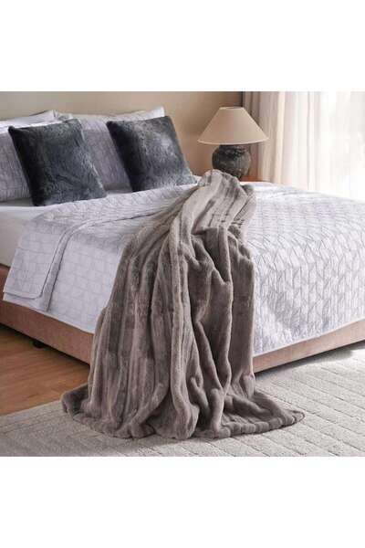 PAN HOME Embriva Ribbed Fur Blanket 150x200cm - Grey