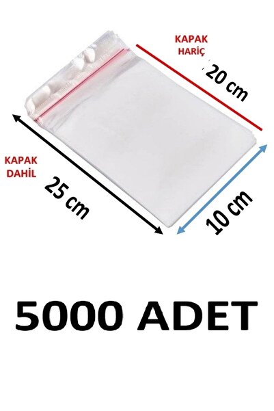 MTKardeşler 5000 قطعة 10x20+5 سم أكياس جيلاتينية شفافة لاصقة