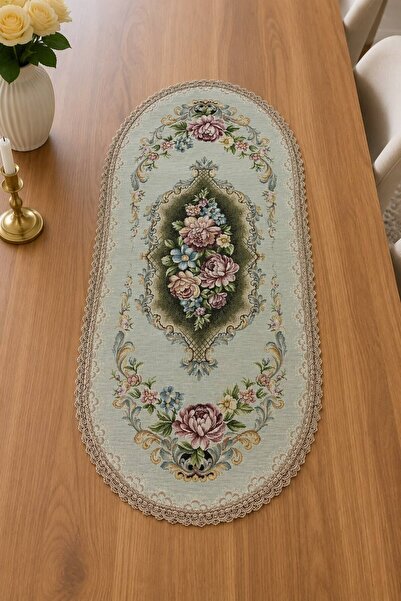 Yeshome Collection Royal Bouquet Şönilli Goblen 40X90 Oval Runner - Coffee Ta...