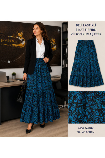 hoaryage Elastic Waist 3-Layer Ruffle Viscose Fabric Skirt, Mevlana Long Cott...
