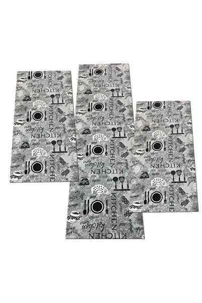 OEM Top Bottom Set of 3 Non-Slip Rugs, Kitchen, Grey Shades, 60 x 120 / 60 x ...