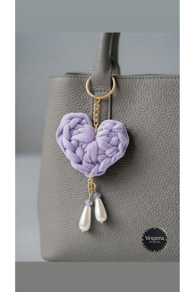 VESPERASTOREE Heart Model Bag Charm Keychain Stylish Flashy Charm Purple Lilac