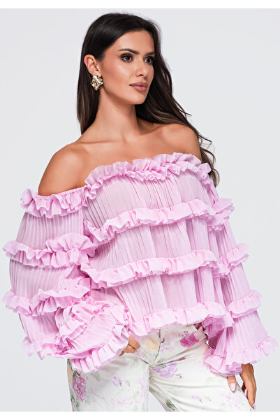 OMBRE Bluză de damă, mânecă scurtă, croială lejeră OW-TS-E0081