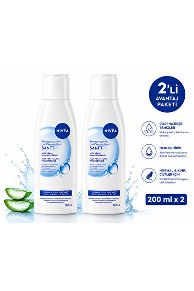 NIVEA Aloe Vera + Hyaluronik Asit Hassas Temizleme Sütü 200 ml - Normal ve Ku...