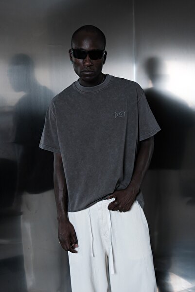Yıkamalı Sırt Yazı Baskılı Oversize Tshirt