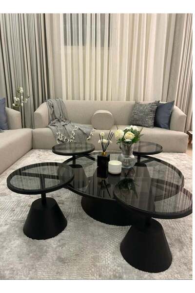 Bareeq Al Ostoura طقم طاولة أرضية زجاجية مكون من 5 قطع