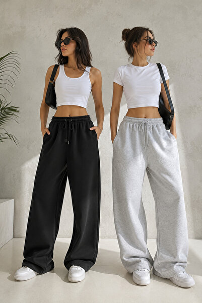 yx yustex sport Women's 2-Pack (Black&Gray) Oversize Baggy 2-Thread Loose-Leg...