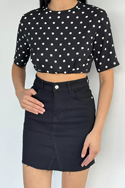 Aryena Black Women's Mini Jean Denim Skirt
