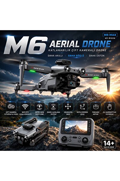 Airvolt M6 Katlanabilir Drone Çift Kameralı Wi-Fi FPV Optik Akış Sabitleme He...