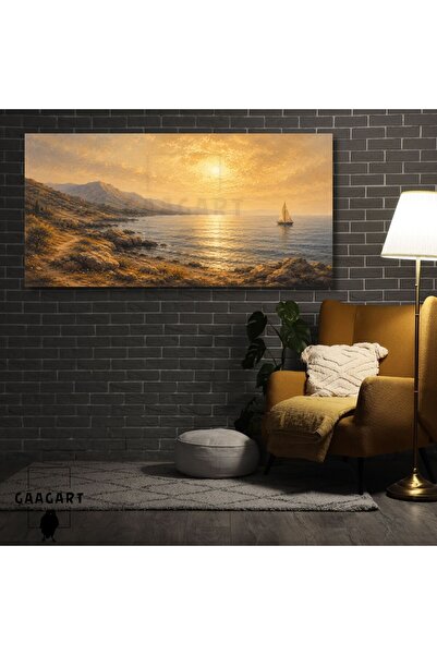 GAAGART Panoramik Kanvas Tablo Dijital Baskı Gün Batımı ve Yelkinli Manzarası