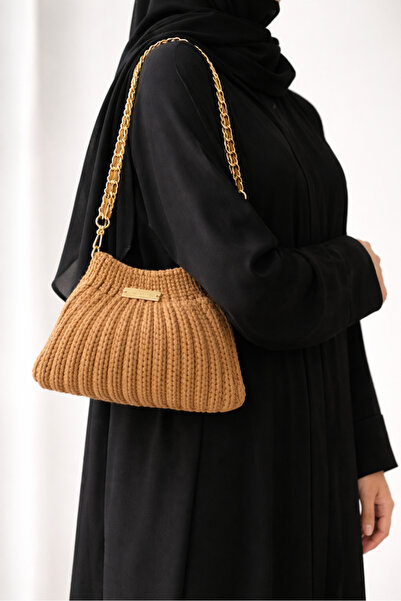 Queen Crochet حقيبة يدوية الصنع من خيوط كليم مع سلسلة - سكري