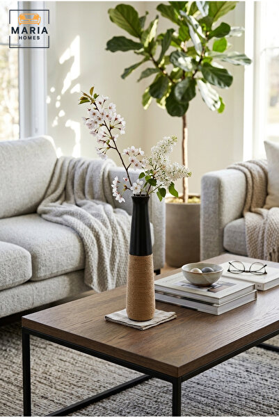 MARIA HOMES Modern Tall Decorative Flower Vase with Natural Rope Detail and N...