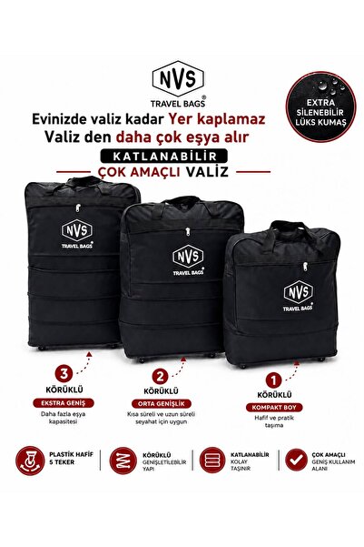 NVS 3 KÖRÜKLÜ ÇOK AMAÇLI VALİZ - KATLANABİLİR YER KAPLAMAZ VALİZ, SEYAHAT ÇAN...