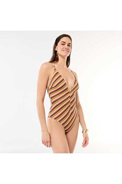KIABI Plunge One-Piece Swimsuit with Jewelry Detail GREEN