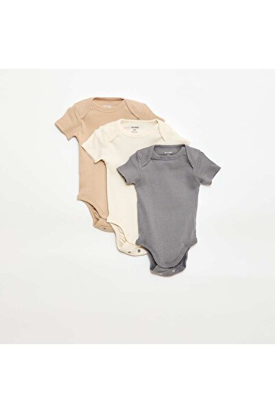 KIABI Grow-with-Me Knit Bodysuits - 3-Pack BEIGE