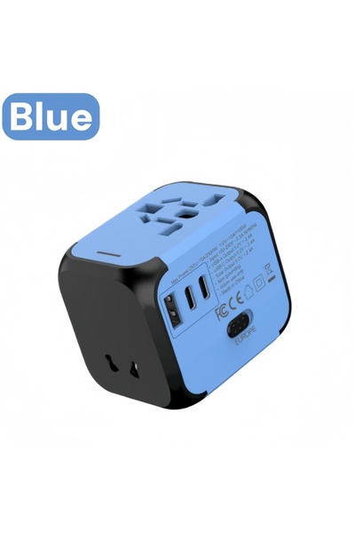 Choice Blue Plug Adaptor Universal Travel Charger Adapter with 2 USB and 1 Ty...