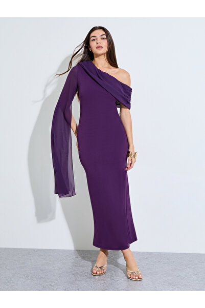 Styli Purple One Shoulder Draped Maxi Dress