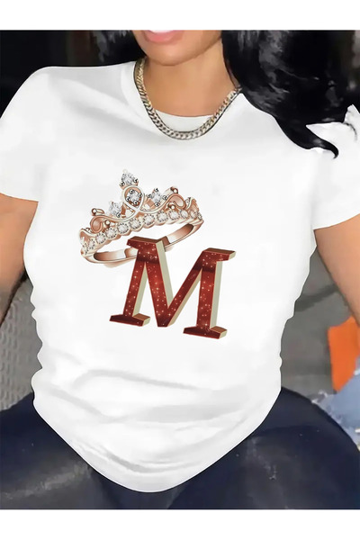 01THEONE cotton Short Sleeve T-Shirt with Glittering Crown Design Home Wear, ...